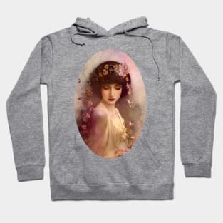 Vintage Style Portrait of Beautiful Woman with Flowers Hoodie